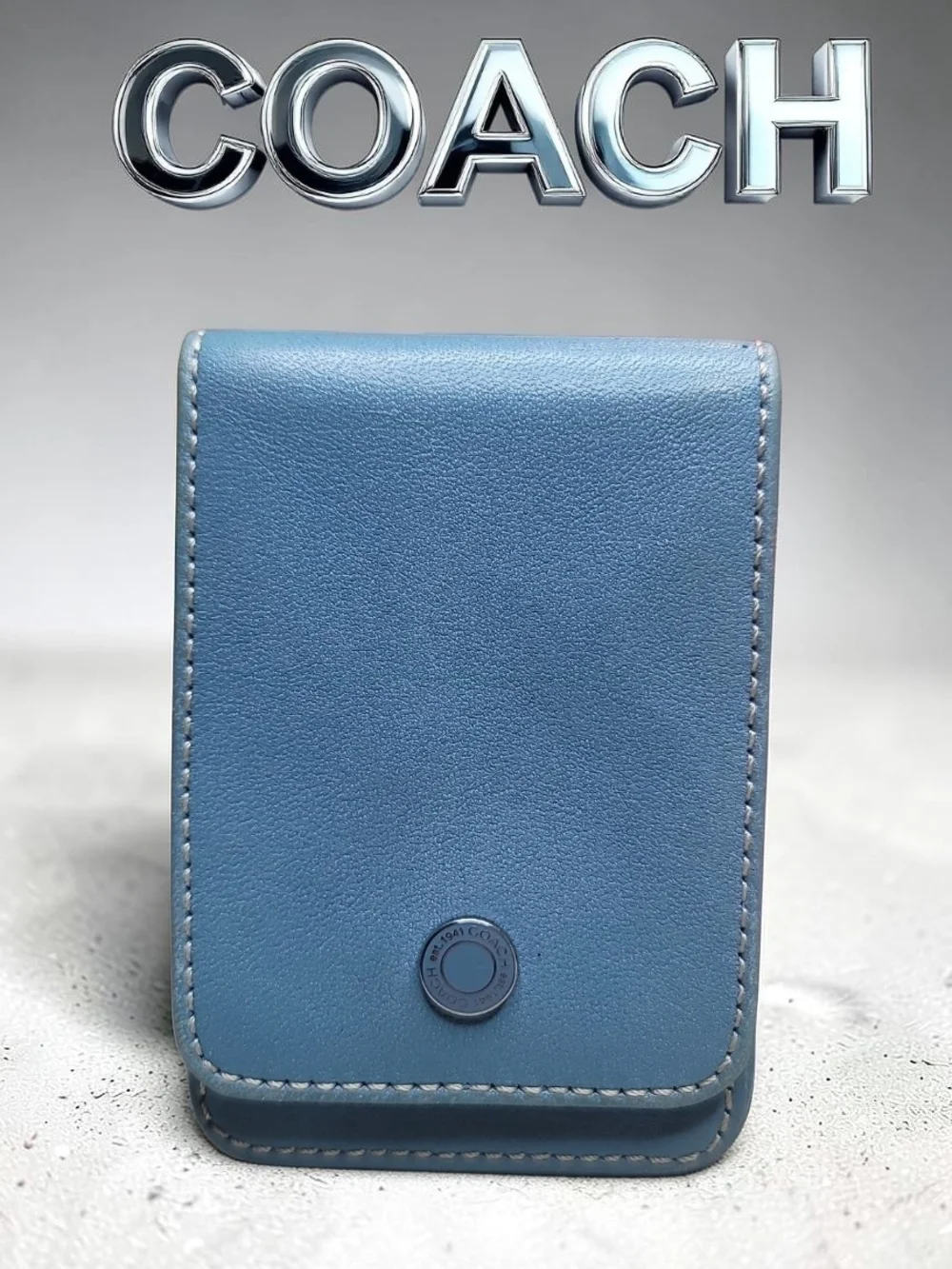 COACH Vintage Blue Leather Compact Card Case EUC Made In TURKEY